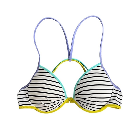 Victoria’s Secret Bikini Top Size 34B White Multicolour Striped Padded Strappy - Picture 1 of 6